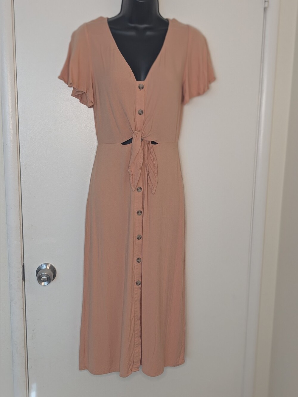 Mimichica Blush Pink Button Front Cutout Midi Dress Size Small